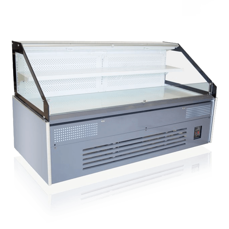 Többfunkciós léghűtéses, egyrétegű nyitott, hűtött vitrin (rozsdamentes acél típus) Többfunkciós léghűtéses, egyrétegű nyitott, hűtött vitrin (rozsdamentes acél típus)